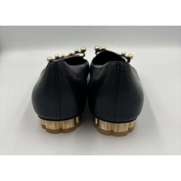 Salvatore Ferragamo Sarno Studded Bow Loafers Black& Gold 6D - Picture 5 of 9